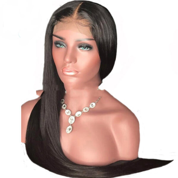 Ladies Mid Length Straight Hair Black Synthetic Front Lace Wig Headgear 1 - Image 4