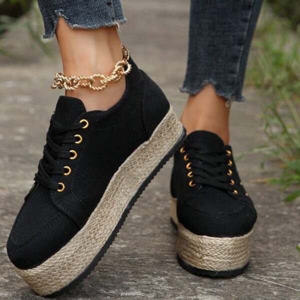New European And American Cloth Rubber Cloth Lace Loop Round Toe Shoes - Image 4