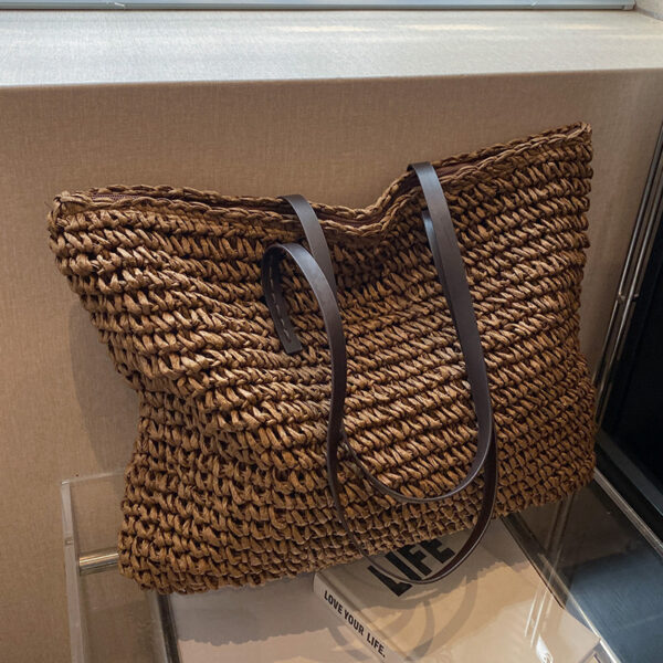 Summer Woven Shoulder Bag Ins Fashion Large Capacity Handbags With Zipper Women's Beach Bags - Image 6