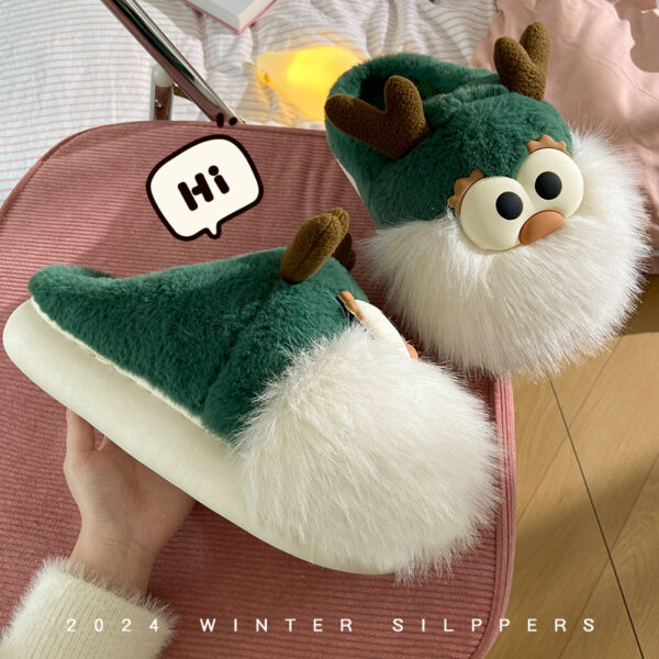 Cute Cartoon Christmas Deer Cotton Shoes Winter Indoor Floor Home Slippers Half Covered Heel Warm Plush Shoes Women - Image 7