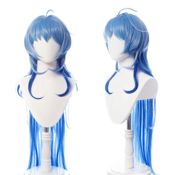 Wig Gradient Blue Long Cosplay Wig Heat Resistant Synthetic Hair  Free Wig Hat - Image 4