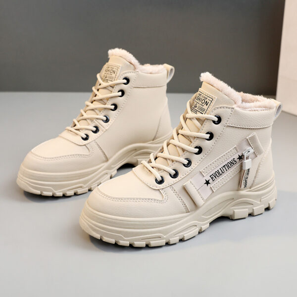 Fleece Lace Up Boots Winter Warm Short Plush High Top Shoes - Image 6