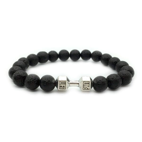 Men'S Jewelry Alloy Metal Barbell &Amp; Lava Rock Stone Beads Fitness Fashion Dumbbell Bracelet - Image 5