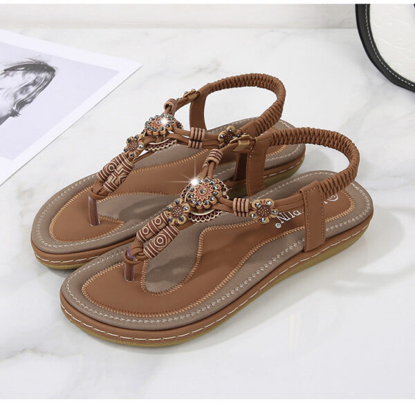 Women'S Sandals Wooden Bead Woven Large Size Flat Bottom Casual - Image 9