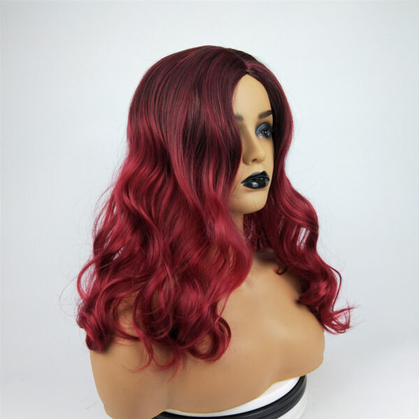Wig Female Burgundy Long Curly Hair Big Wavy Gradient Color - Image 4