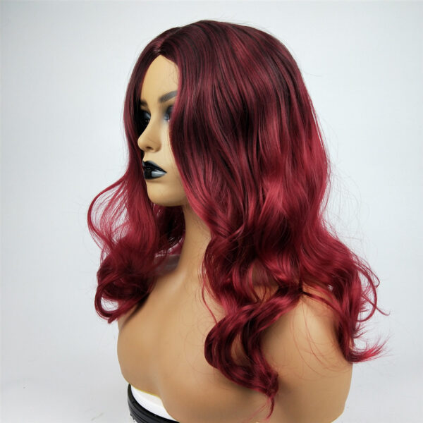 Wig Female Burgundy Long Curly Hair Big Wavy Gradient Color - Image 1