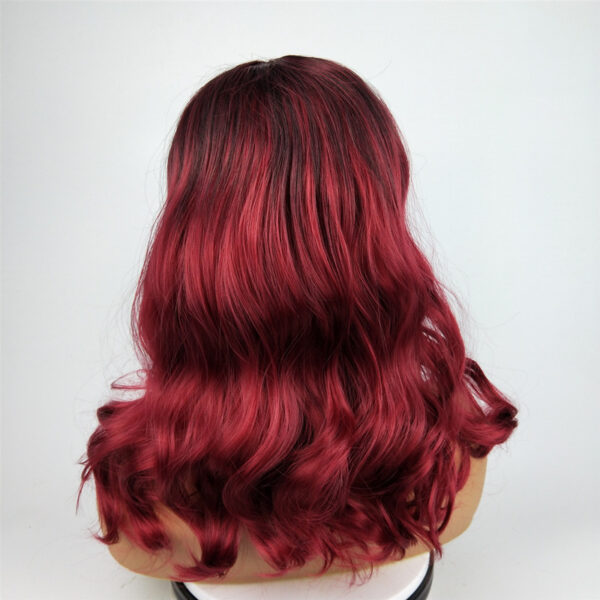 Wig Female Burgundy Long Curly Hair Big Wavy Gradient Color - Image 2