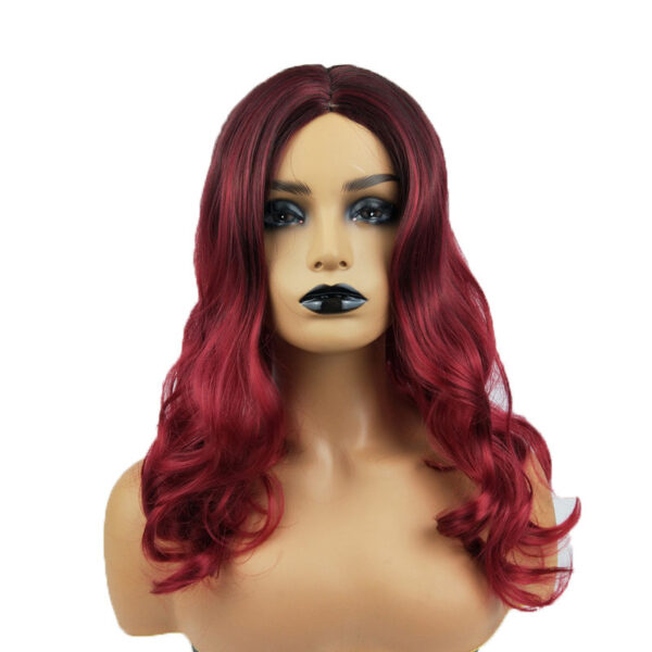 Wig Female Burgundy Long Curly Hair Big Wavy Gradient Color - Image 5