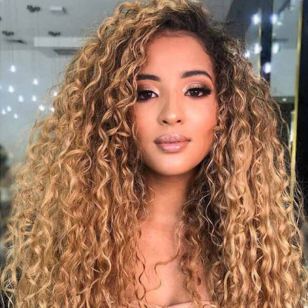 Wig Female Cross Border Amazon Long Curly Hair African Small Curly Hair Wig Dyeing Gradually Brown Fiber Wig - Image 5