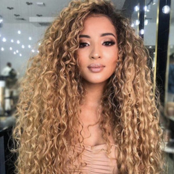 Wig Female Cross Border Amazon Long Curly Hair African Small Curly Hair Wig Dyeing Gradually Brown Fiber Wig - Image 3
