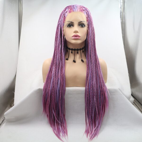 Fashionable Chemical Fiber Wig Female Deep Light Purple Long Straight Hair Small Braid High Temperature Silk Headgear - Image 4