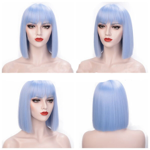 Full Lace Straight Hair Shoulder Length Short Bob Wigs For Women With Bangs Ombre Gray 12Inches - Image 3