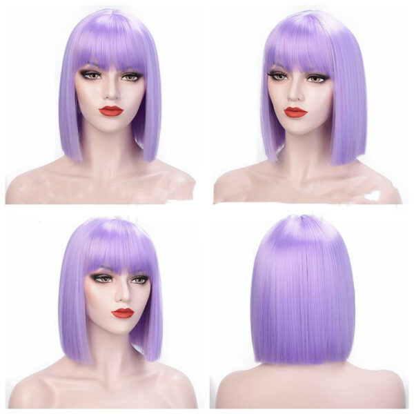 Full Lace Straight Hair Shoulder Length Short Bob Wigs For Women With Bangs Ombre Gray 12Inches - Image 5