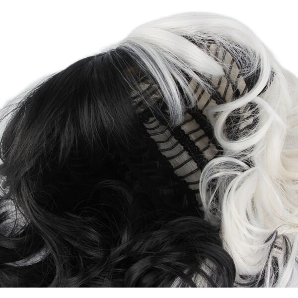 Movie Cruella Wig Anime Cosplay Black And White Color Combination Short Curly Hair - Image 5