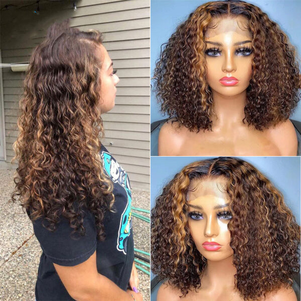 Natural Curly Deep Wave Lace Wig, Piano-color Inter-color Lace Headgear - Image 4