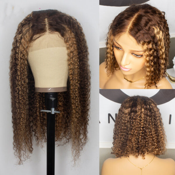 Natural Curly Deep Wave Lace Wig, Piano-color Inter-color Lace Headgear - Image 3