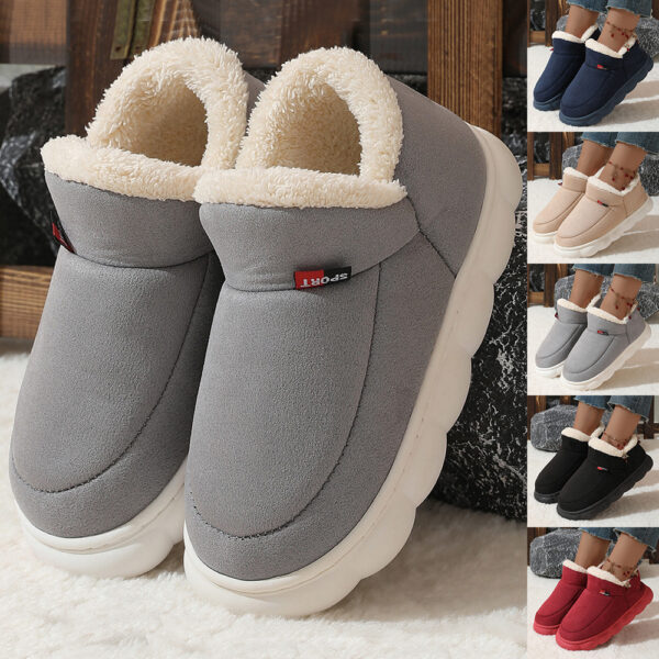 Winter Plush Cotton Shoes Women Men Warm Suede House Shoes For Parents Solid Color Thick Soled Garden Shoes Outdoor