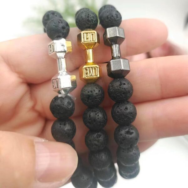 Men'S Jewelry Alloy Metal Barbell &Amp; Lava Rock Stone Beads Fitness Fashion Dumbbell Bracelet - Image 4