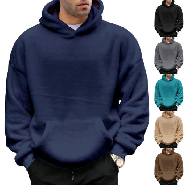 Double Sided Velvet Hooded Sweater Men'S Plush Sweatshirt With Pockets