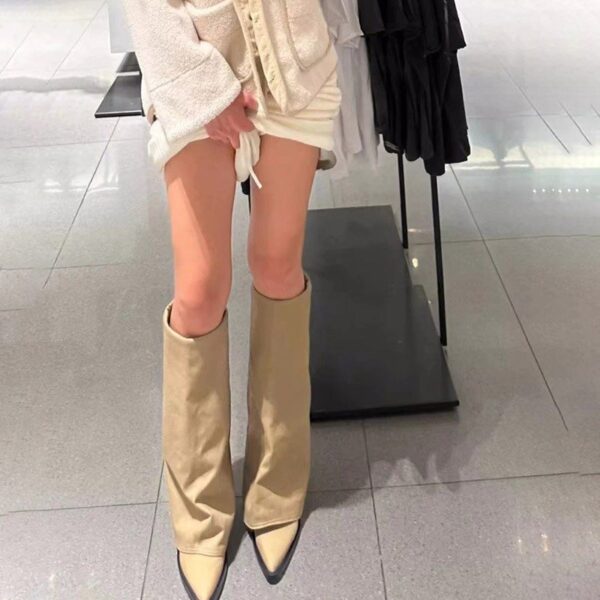 Autumn And Winter New Pointed Toe Chunky Heel Pantyhose Boots - Image 4