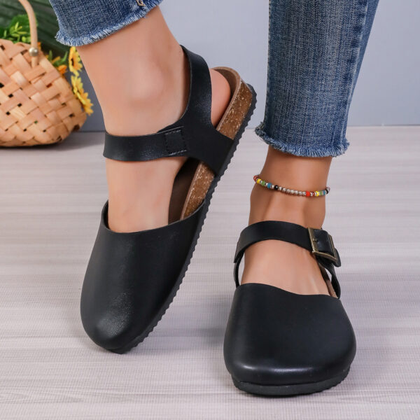 Round Toe Flat Bottom Buckle Sandals Women'S Toe Cap Flip Flops - Image 3