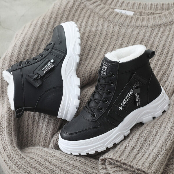 Fleece Lace Up Boots Winter Warm Short Plush High Top Shoes - Image 10