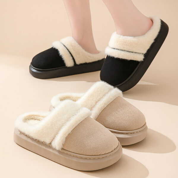 Fashion Warm Cotton Slippers For Women Leisure Thick Bottom Non Slip Plus Velvet House Shoes Winter Bedroom Floor Suede Slipper - Image 3