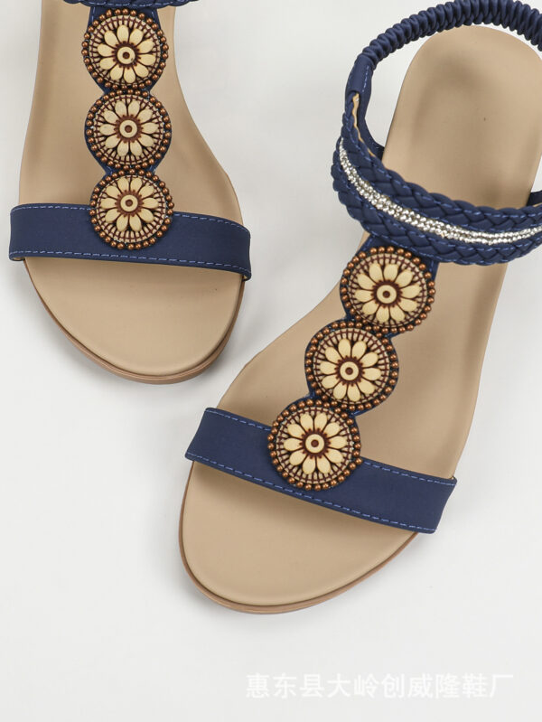 Retro Wooden Diamond Beaded Wedge Sandals Ethnic Style - Image 6