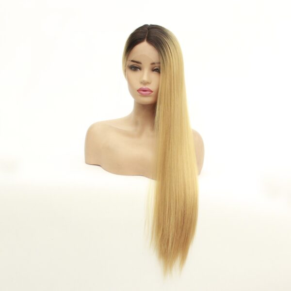 Long Straight Hair Synthetic Front Lace Wig Headgear - Image 1