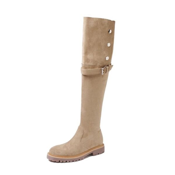 Thick Bottom Increased By Slim Fit Suede Knee High Boots - Image 5