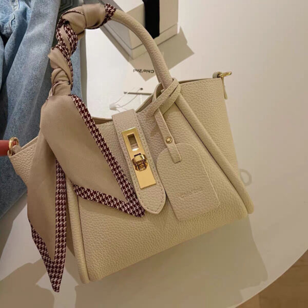 Litchi Pattern Soft Leather Portable Tote Bag - Image 5