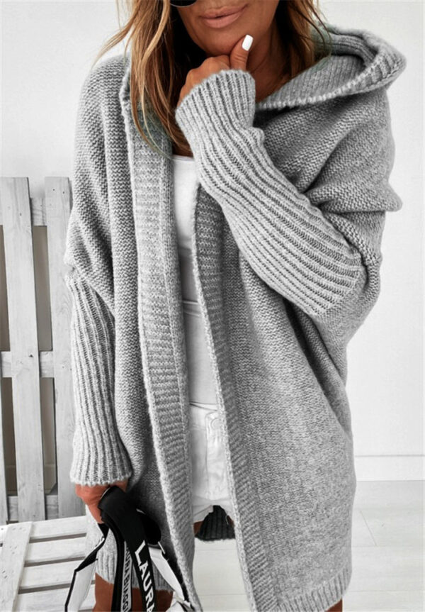 Fashion Bat Sleeve Hooded Cardigan Oversized Loose Temperament Solid Color Sweater Womens Clothing - Image 8