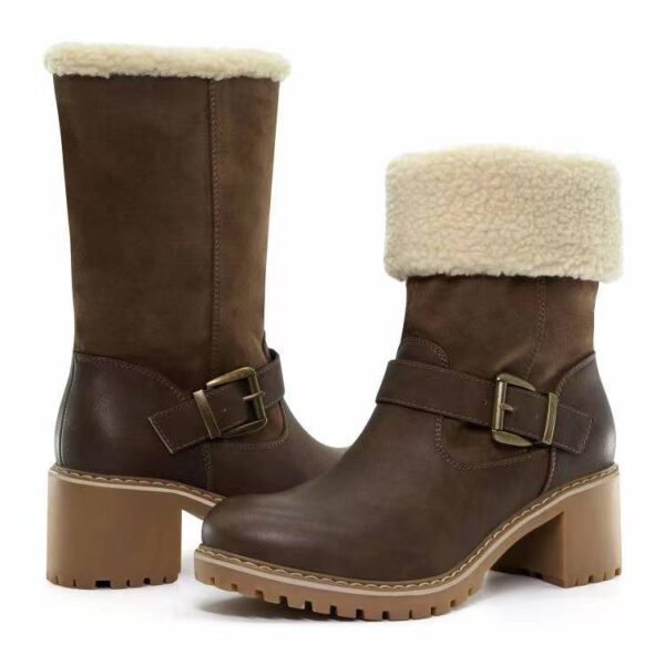 Fashion Boots With Buckle Chunky Heel Shoes Warm Winter Round Toe Western Boots For Women - Image 7