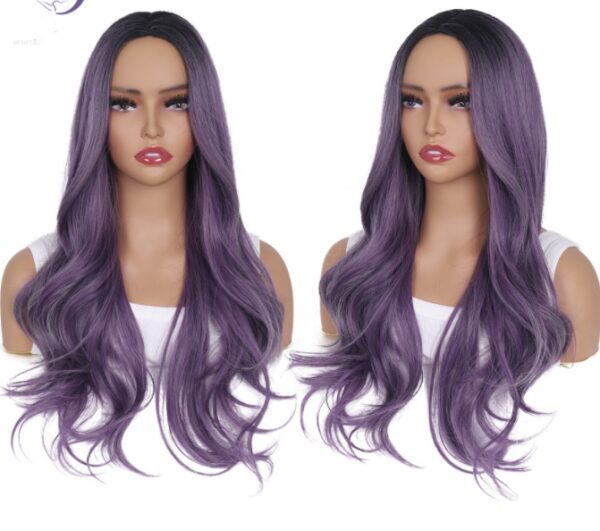 Purple Top Dyed Black Medium Long Curly Hair - Image 5