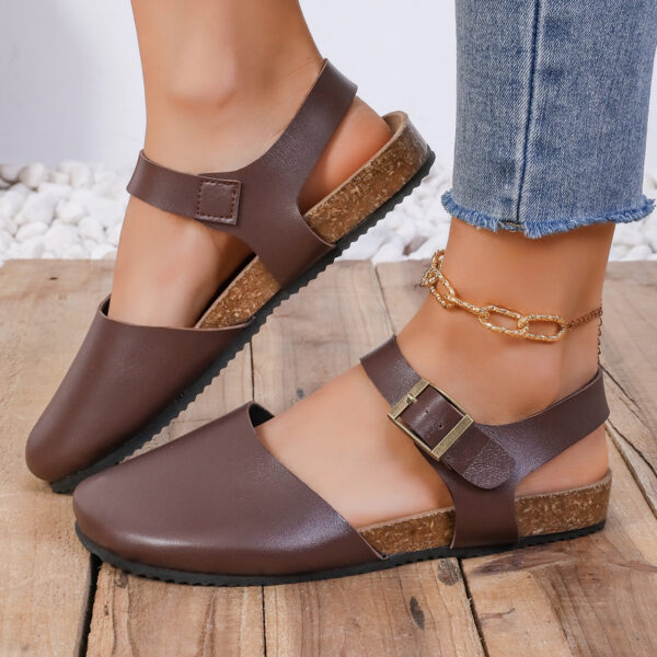 Round Toe Flat Bottom Buckle Sandals Women'S Toe Cap Flip Flops - Image 6