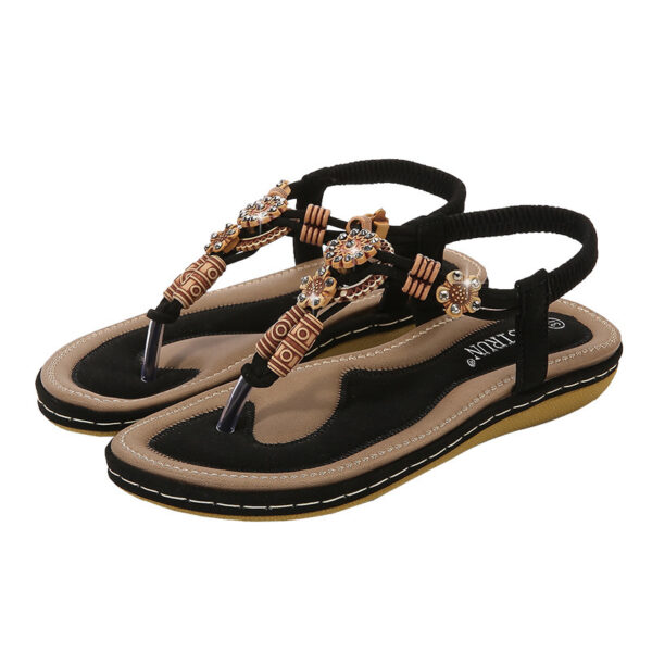 Women'S Sandals Wooden Bead Woven Large Size Flat Bottom Casual - Image 6