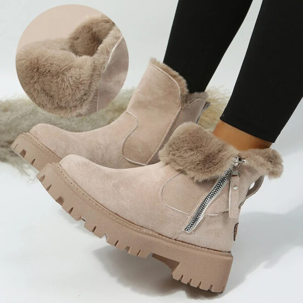 Women'S Snow Boots Winter Warm Foldable Plush Tube Short Boot Solid Color Round Toe Platform Shoes