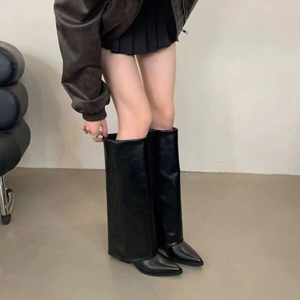 Autumn And Winter New Pointed Toe Chunky Heel Pantyhose Boots - Image 6