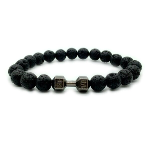 Men'S Jewelry Alloy Metal Barbell &Amp; Lava Rock Stone Beads Fitness Fashion Dumbbell Bracelet - Image 6