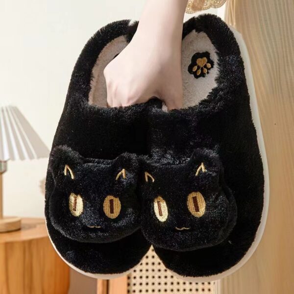 Cotton Cat Slippers Soft Plush Comfy Warm Couple Slip On House Cute Cat Face Slippers For Winte - Image 5