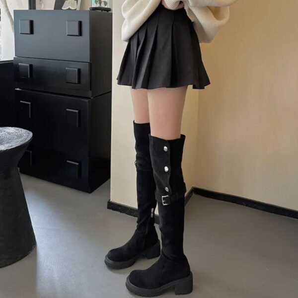 Thick Bottom Increased By Slim Fit Suede Knee High Boots - Image 6
