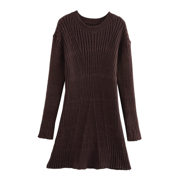 Fashion Solid Ribbed Knitted Dress Fall And Winter Slim Fit Stand Up Collar A Line Dresses Women'S Clothing - Image 3