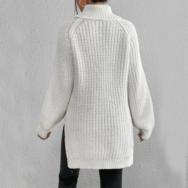 Turtleneck Pullover Sweater With Split Design Fashion Simple Solid Color Long Sleeve Tops Women'S Clothing - Image 3