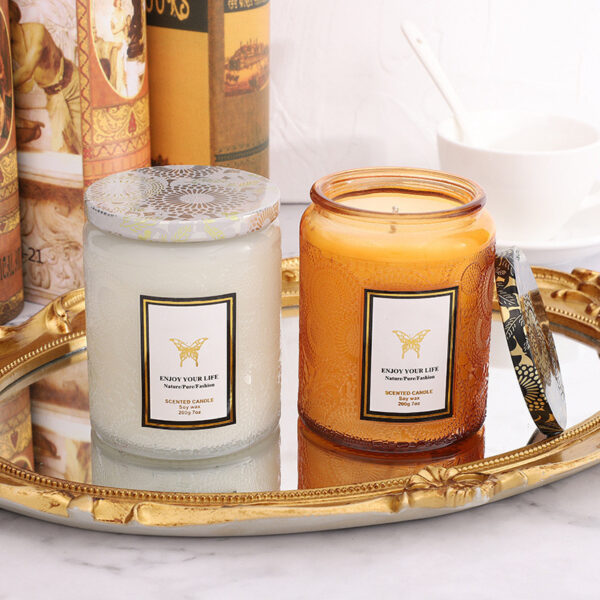 Embossed Glass Fragrance Handmade Gift Aromatherapy Soy Candles - Image 3