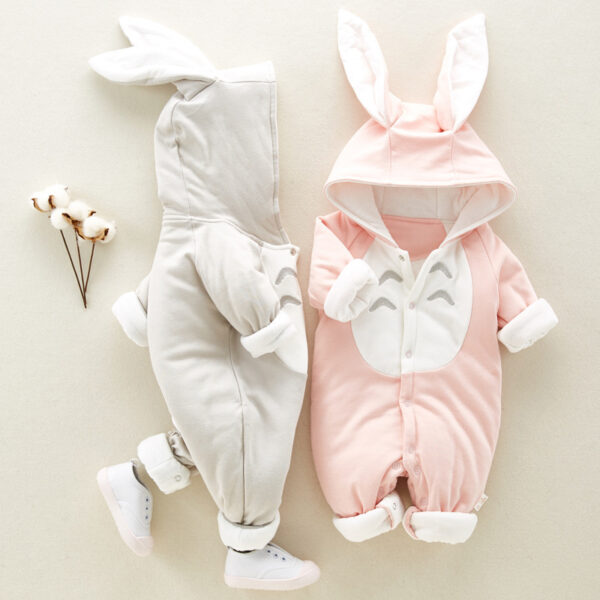 The New Cotton Padded Cotton Baby Romper Thickened Chinchilla Hooded Cotton Baby Onesies Newborn Go Climbing Clothes - Image 3