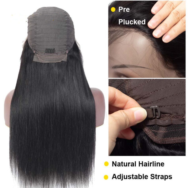 Ladies Mid Length Straight Hair Black Synthetic Front Lace Wig Headgear 2 - Image 3