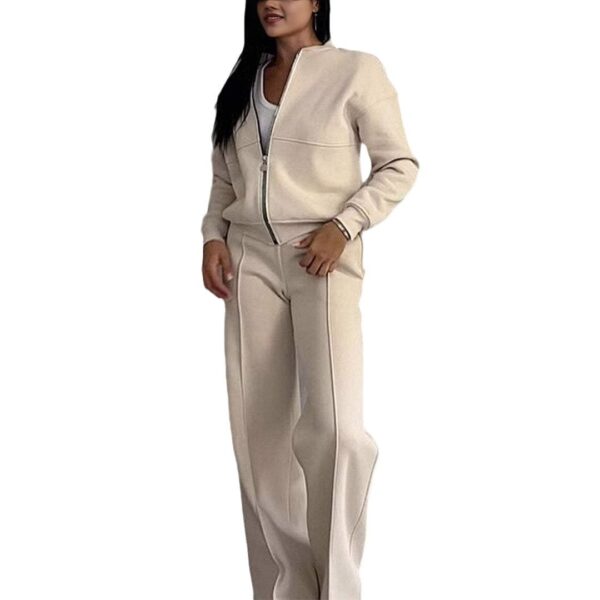 Women'S Sports Suits Zipper Jacket And Wide Leg Pants Two Piece Set - Image 7
