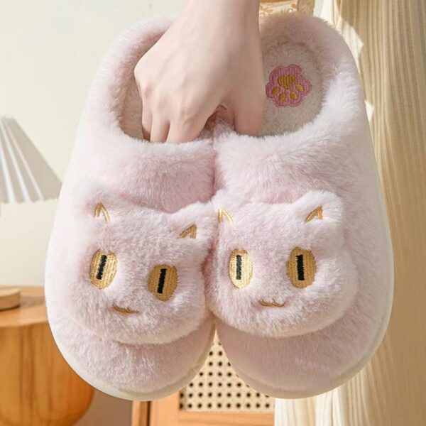 Cotton Cat Slippers Soft Plush Comfy Warm Couple Slip On House Cute Cat Face Slippers For Winte - Image 8