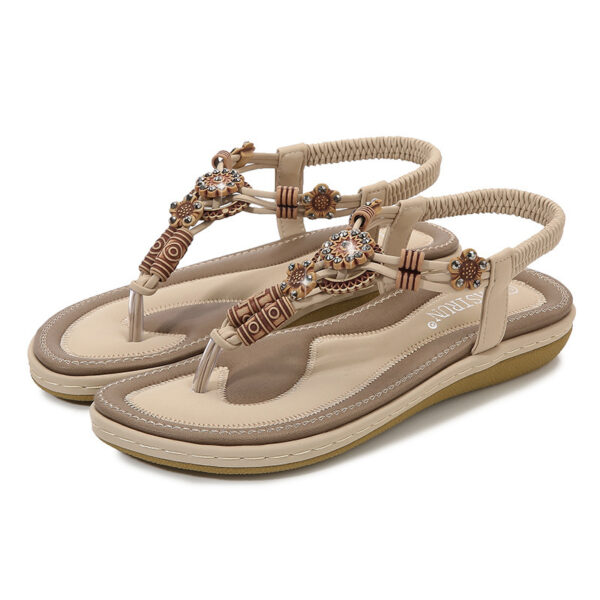 Women'S Sandals Wooden Bead Woven Large Size Flat Bottom Casual - Image 7