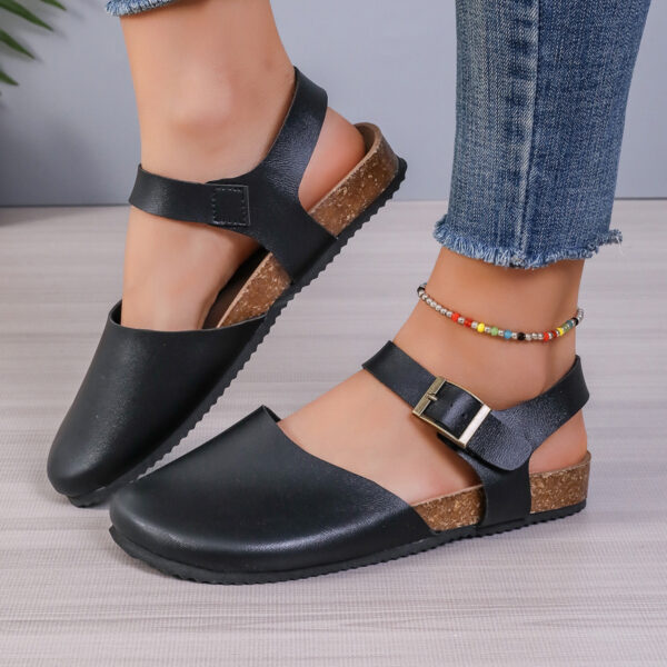 Round Toe Flat Bottom Buckle Sandals Women'S Toe Cap Flip Flops - Image 7